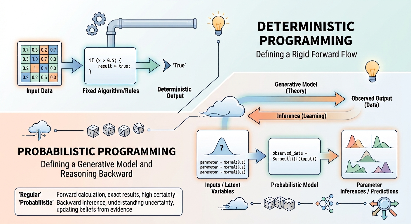 Deterministic and probabilistic programming compared